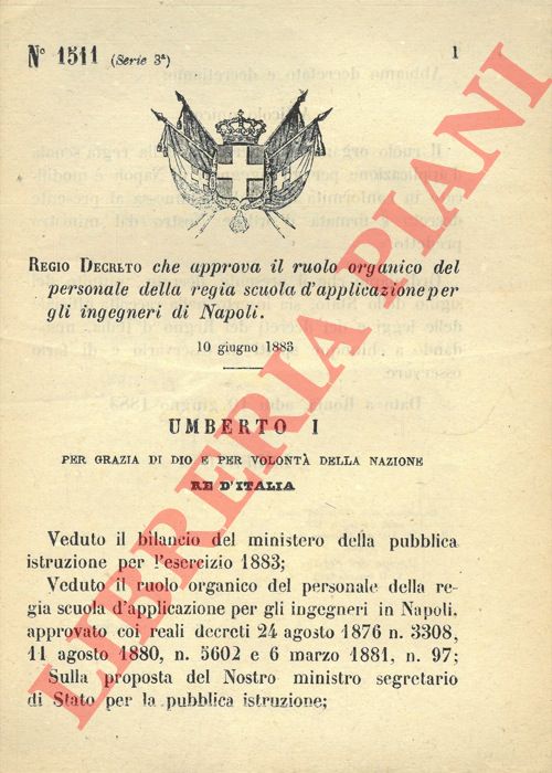 Regio Decreto - che approva il ruolo organico del personale della regia scuola d'applicazione per gli ingegneri di Napoli.