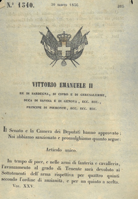 Regio Decreto - con cui si danno disposizioni sul grado militare di Tenente.