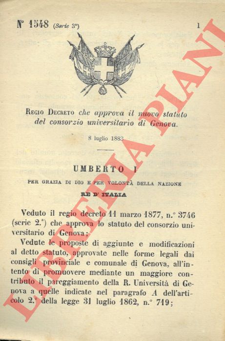 Regio Decreto - che approva il nuovo statuto del Consorzio Universitario di Genova.