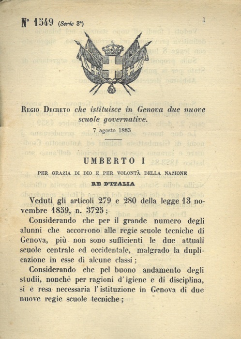 Regio Decreto - che istituisce in Genova due nuove scuole governative.