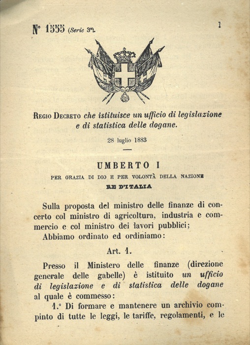 Regio Decreto - che istituisce un ufficio di legislazione e di statistica delle dogane.