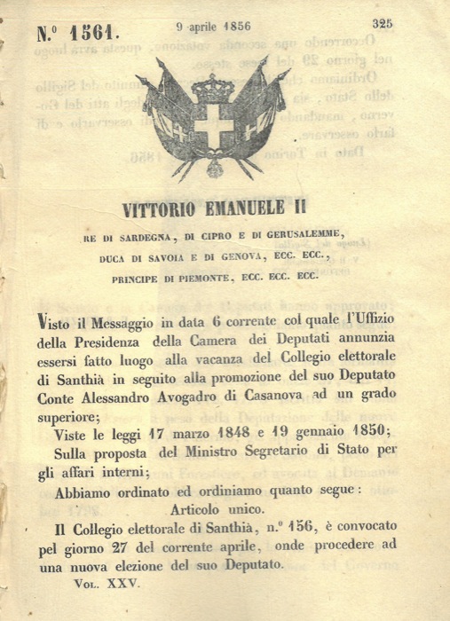 Regio Decreto - che convoca il collegio elettorale di Santhi.