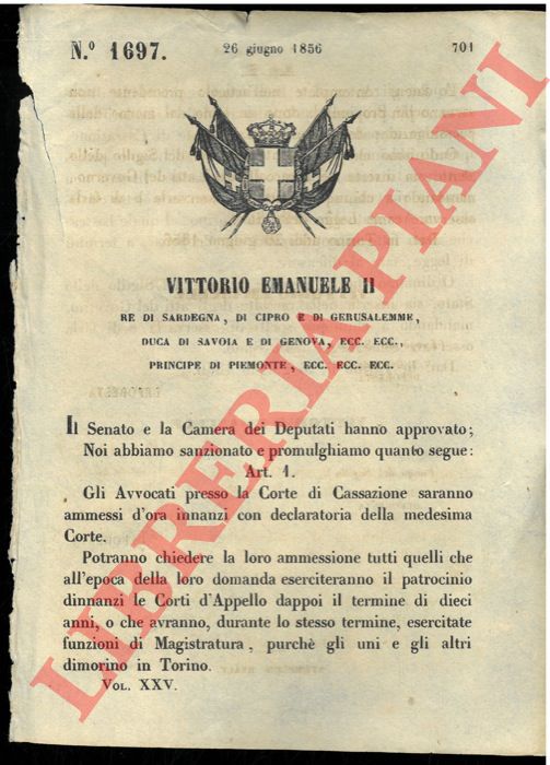 Regio Decreto - con cui si stabilisce che gli avvocati della Cassazione siano ammessi con declaratoria alla medesima Corte.