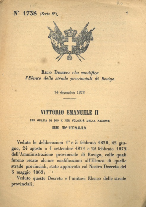 Regio Decreto - che modifica l'elenco delle strade provinciali di Rovigo.