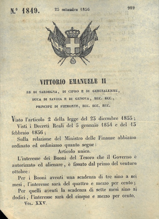 Regio Decreto - con cui si fissa la data per l'alienazione dei Buoni del Tesoro.