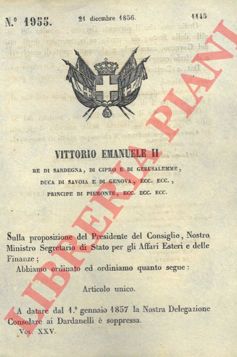 Regio Decreto - con cui si abilisce la delegazione consolare ai Dardanelli.