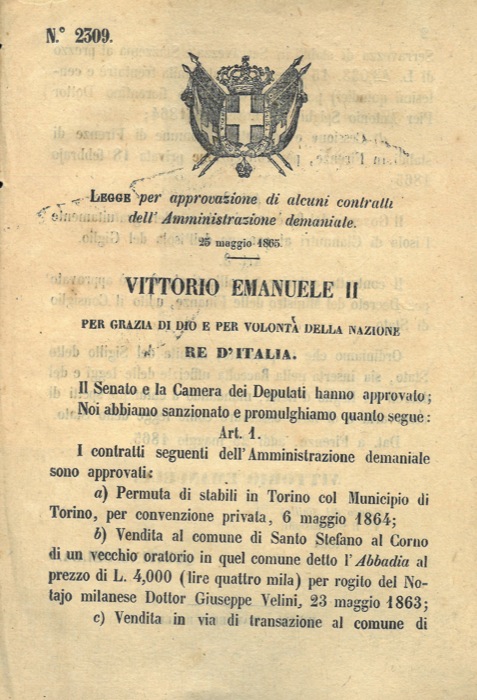 Legge - per approvazione di alcuni contratti dell'Amministrazione demaniale.