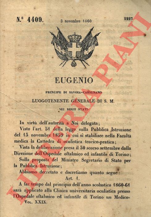 Regio Decreto - con cui si decide di assumere un Chirurgo assistente presso l'Ospedale oftalmico ed infantile di Torino.