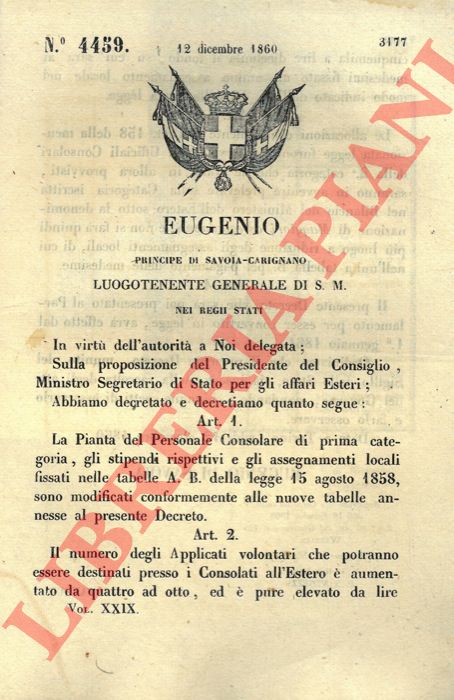 Regio Decreto - con cui si stabilisce che il numero degli applicati volontari destinati presso i Consolati all'estero aumenta da quattro ad otto.