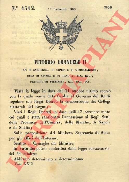 Regio Decreto - con il quale si approva la tabella di circoscrizione dei collegi elettorali del Regno.