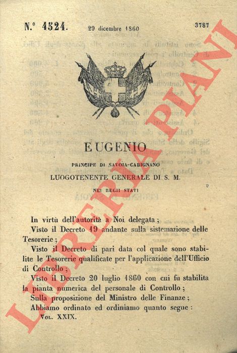 Regio Decreto - con cui si stabilisce la nuova pianta del personale presso gli uffici di controllo.