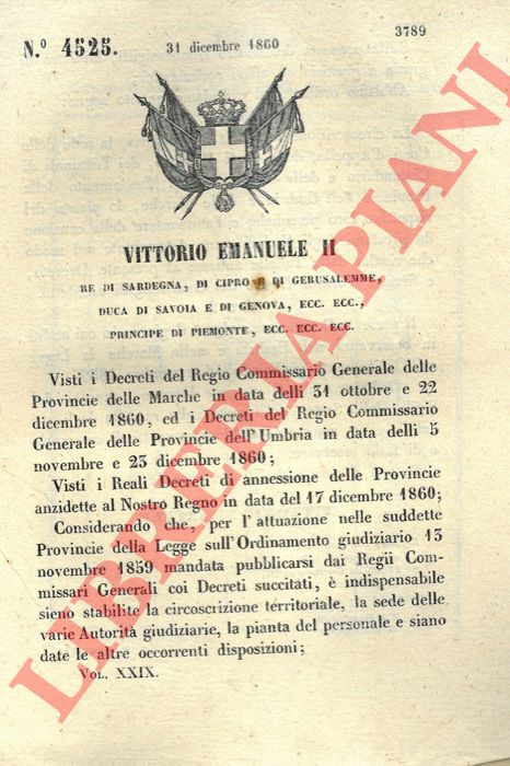 Regio Decreto - con cui si definisce la pianta del personale di Corte d'Appello e Corte d'Assise.