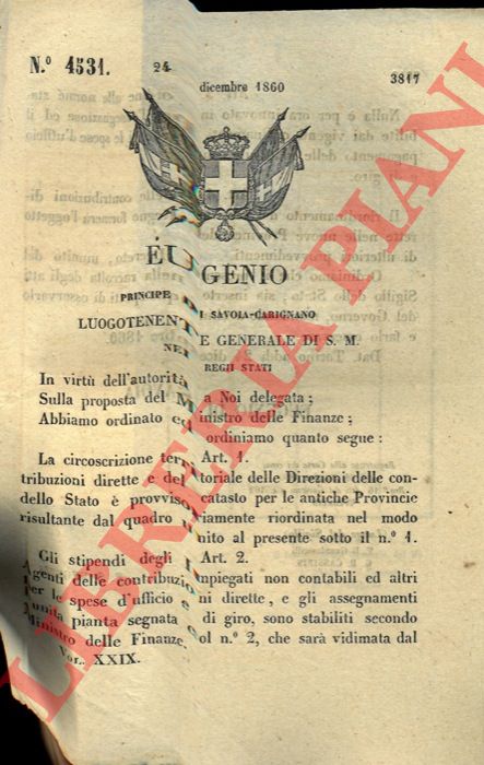 Regio Decreto - con cui si stabiliscono gli stipendi degli impiegati non contabili ed altri agenti.