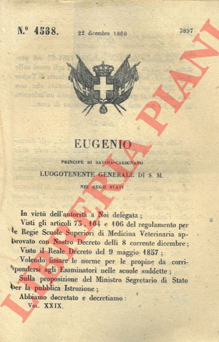 Regio Decreto - con cui si stabilisce che gli esaminatori percepiscano un'indennit di 10 Lire per ogni sessione quotidiana di esami.