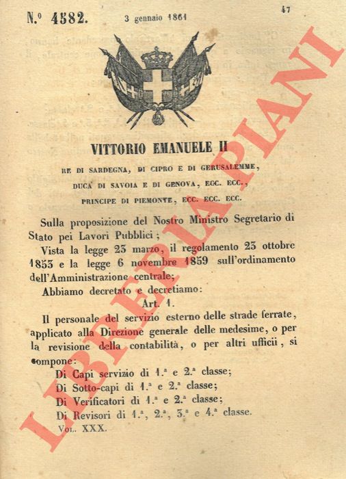 Regio Decreto - con cui si stabilisce il personale di servizio esterno delle strade ferrate.