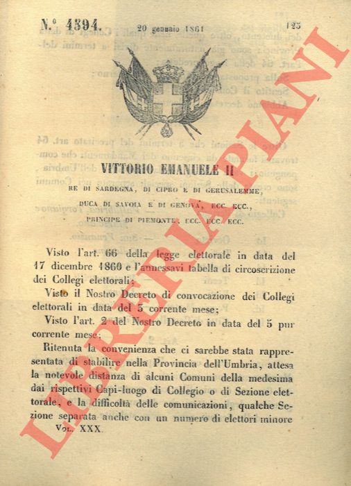 Regio Decreto - con cui si stabilisce che oltre alle sezioni dei vari collegi della provincia dell'Umbria, siamo create delle sezioni speciali separate.