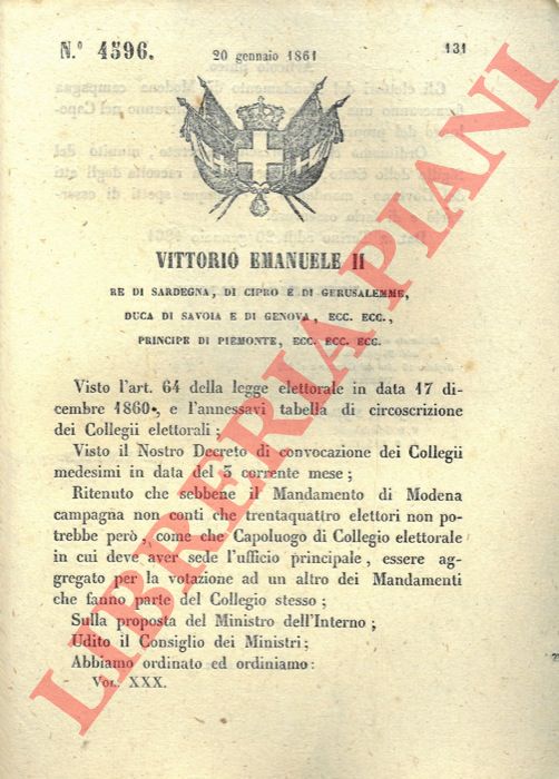 Regio Decreto - che stabilisce che gli elettori del Mandamento di Modena campagna formeranno una sezione a parte e voteranno nel luogo del proprio mandamento.