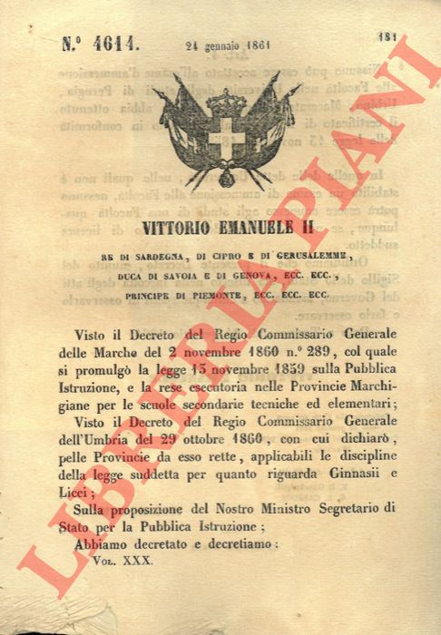 Regio Decreto - con cui si stabilisce che coloro non in possesso della licenza liceale non possono essere accettati all'esame di ammissione dell'Universit di Perugia.