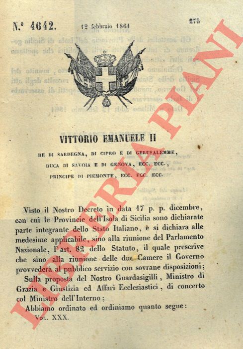 Regio Decreto - con cui si stabilisce che gli acattolici delle provincie siciliane debbano usufruire di tutti i diritti civili e politici riservati agli altri cittadini.