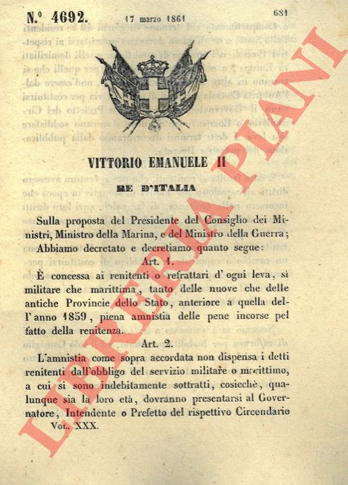Regio Decreto - con cui si concede la piena amnistia delle pene incorse per renitenza ai renitenti e refrattari di ogni leva.