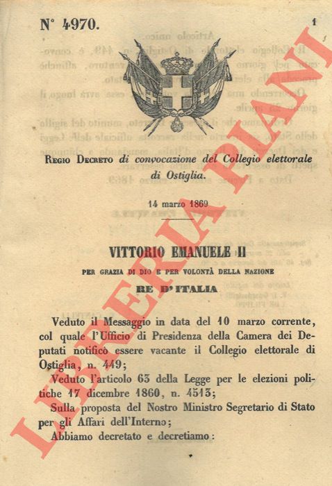 Regio Decreto - di convocazione del Collegio elettorale di Ostiglia.