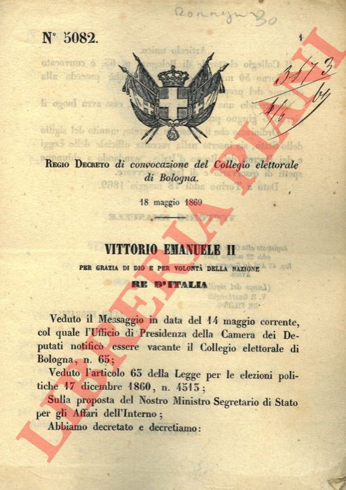 Regio Decreto - di convocazione del Collegio elettorale di Bologna.