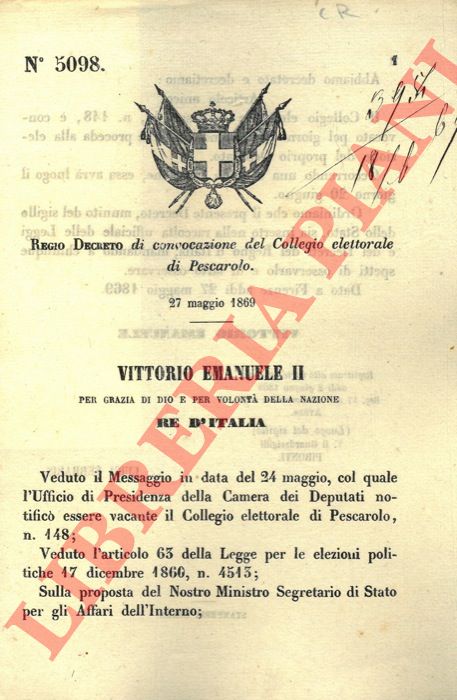 Regio Decreto - di convocazione del Collegio elettorale di Pescarolo.