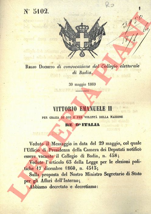 Regio Decreto - di convocazione del Collegio elettorale di Badia.