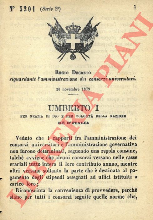 Regio Decreto - riguardante l'amministrazione dei consorzi universitari.