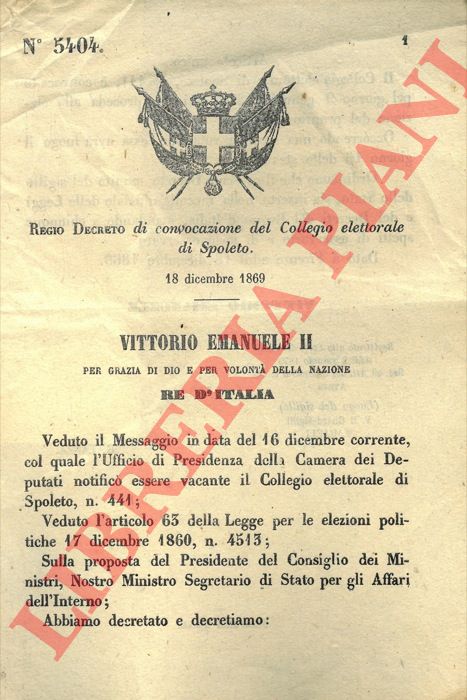 Regio Decreto - di convocazione del Collegio elettorale di Spoleto.
