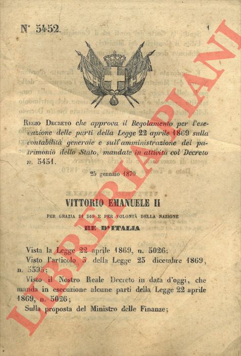 Regio Decreto - che approva il Regolamento per l'esecuzione delle parti della legge sulla contabilit generale e sull'amministrazione del patrimonio dello Stato.