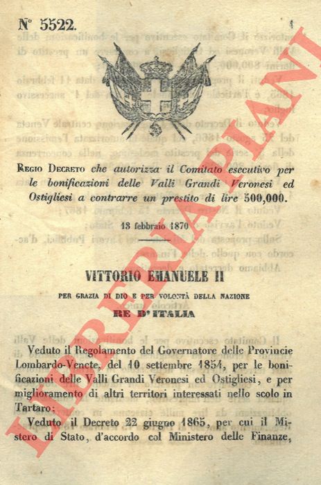 Regio Decreto - che autorizza il Comitato esecutivo per le bonificazioni delle Valli Grandi Veronesi ed Ostigliesi a contrarre un prestito di lire 500,000.
