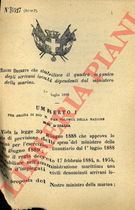 Regio Decreto - che stabilisce il quadro organico degli scrivani locali dipendenti dal ministero della marina.
