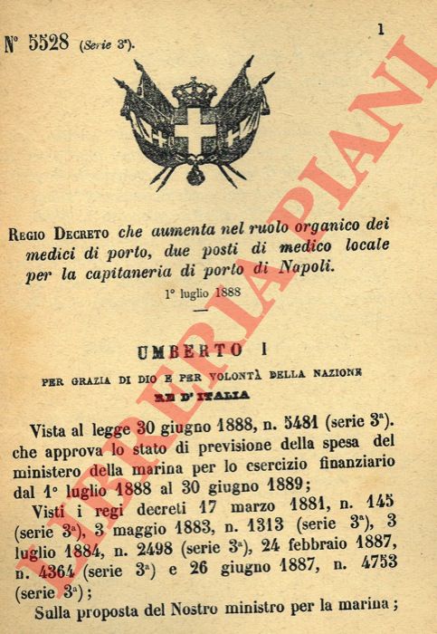 Regio Decreto - che aumenta nel ruolo organico dei medici di porto, due posti di medico locale per la capitaneria di porto di Napoli.
