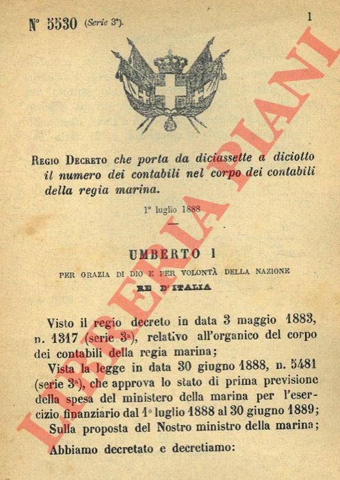 Regio Decreto - che porta da diciassette a diciotto il numero dei contabili nel corpo dei contabili della regia marina.