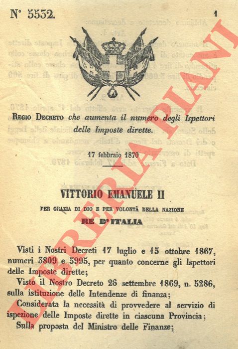 Regio Decreto - che aumenta il numero degli Ispettori delle Imposte dirette.