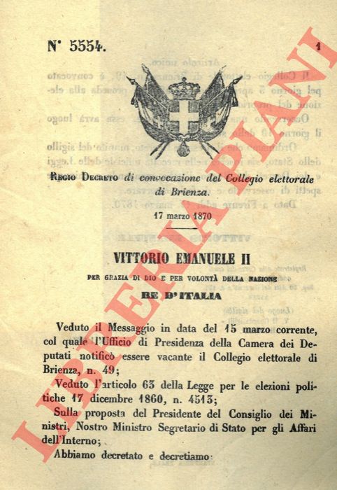Regio Decreto - di convocazione del Collegio elettorale di Brienza.
