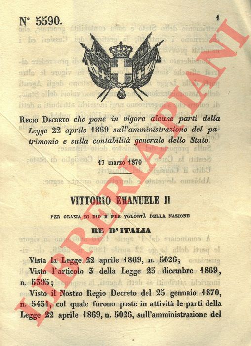 Regio Decreto - che pone in vigore alcune parti della Legge sull'amministrazione del patrimonio e sulla contabilit generale dello Stato.