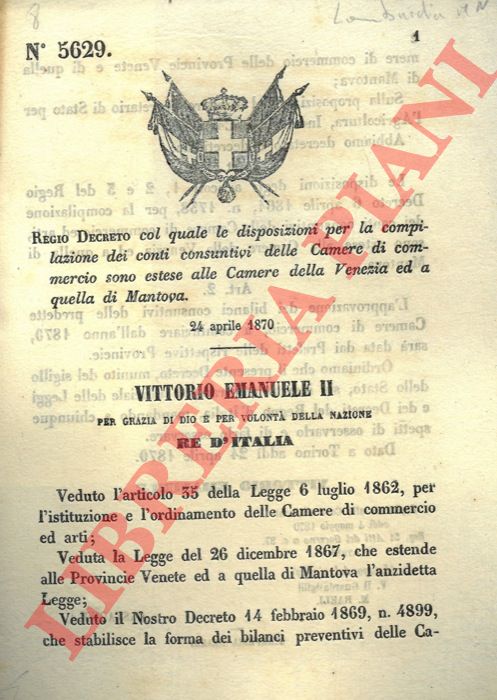 Regio decreto - col quale le disposizioni per la compilazione dei conti consuntivi delle Camere di commercio sono estese alle Camere della Venezia ed a quella di Mantova.