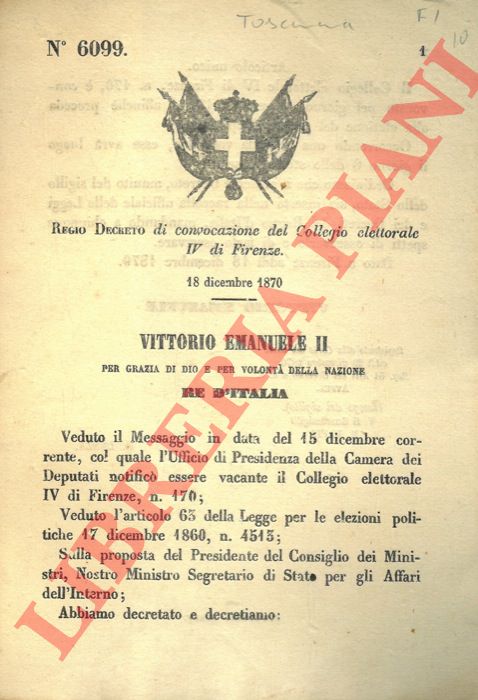 Regio decreto - di convocazione del Collegio elettorale IV di Firenze.