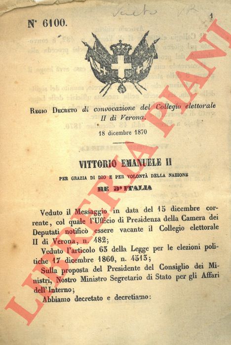 Regio Decreto - di convocazione del Collegio elettorale II di Verona.