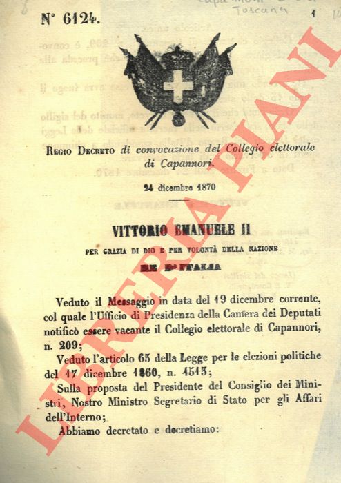Regio decreto - di convocazione del Collegio elettorale di Capannori.