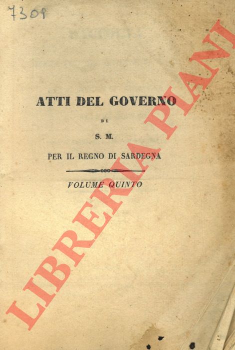 - - Indice cronologico degli Atti del Governo di S.M. per il Regno di Sardegna, Anno 1844.