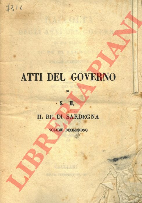 - - Indice cronologico degli Atti del Governo di S.M. il Re di Sardegna, Anno 1851.