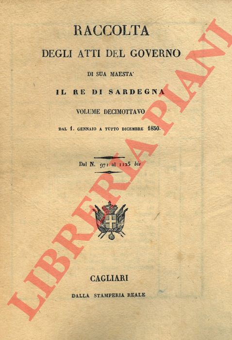 - - Indice cronologico degli Atti del Governo di S.M. il Re di Sardegna, Anno 1850.