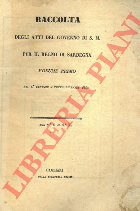 - - Indice cronologico degli Atti del Governo di S.M. per il Regno di Sardegna, Anno 1840.