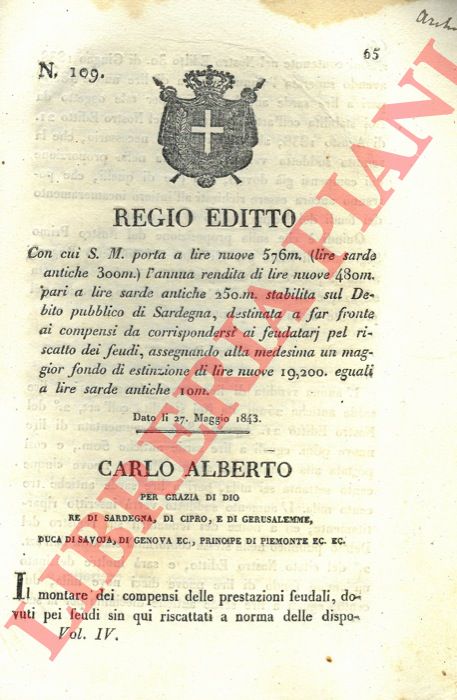 Regio Brevetto - con cui si aumenta la rendita annua stabilita sul debito pubblico in Sardegna.