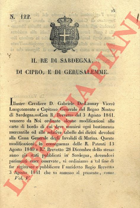 Regio Brevetto - con cui si erogano alcune modiIfche alle carte di bordo di cui deve essere munito ogni bastimento mercantile.