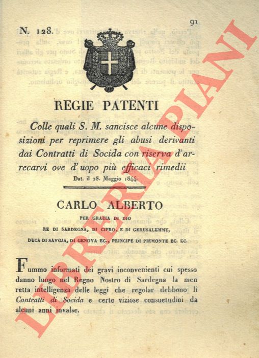 Regie Patenti - con cui si sanciscono alcune disposizione sugli abusi derivanti dai Contratti di Socida.