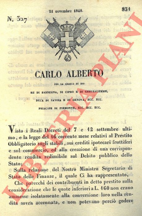 Regio Decreto - con cui si decide che le somme versate agli esattori dei tribunali e relative al prestito obbligatorio sono ammesse all'iscrizione in rendita sul debito pubblico.
